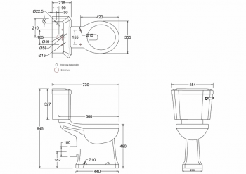 Standard close-coupled pan with slimline lever cistern